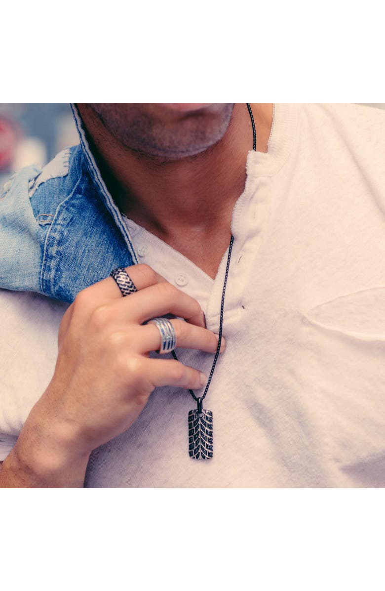 LuvMyJewelry Racer Swag Tire Tread Silver & Black Diamond Tag Necklace, Alternate, color, Dark Grey