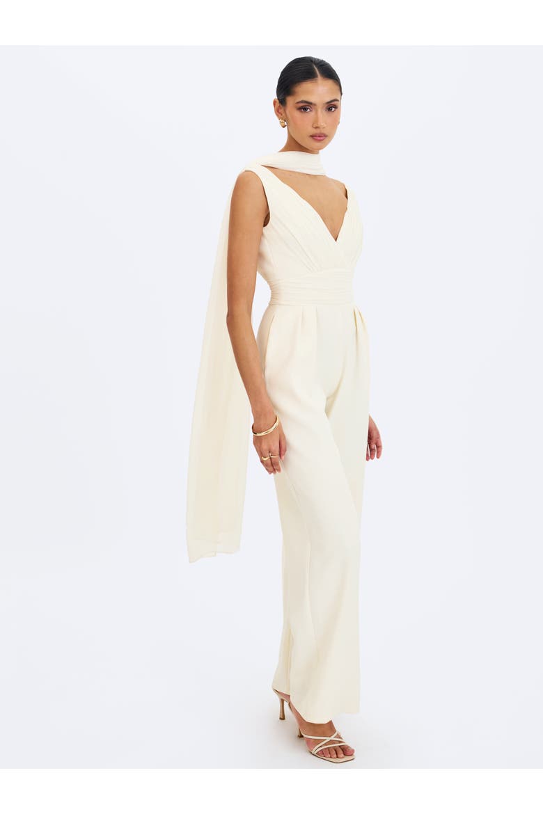 Harper Ruched V-Neck Jumpsuit with Scarf, Alternate, color, Ivory