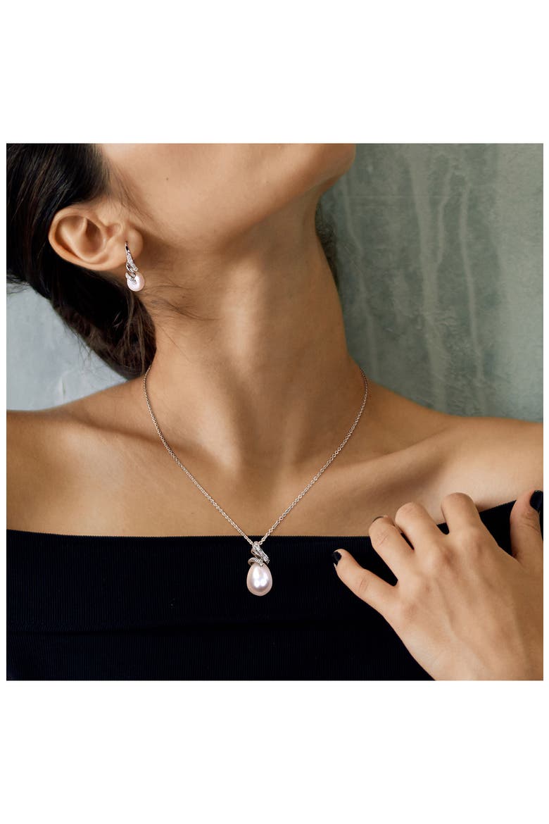 Cultured Freshwater Pearl & Diamond Necklace & Drop Earrings Set - 0.09ct., Alternate, color, WHITE