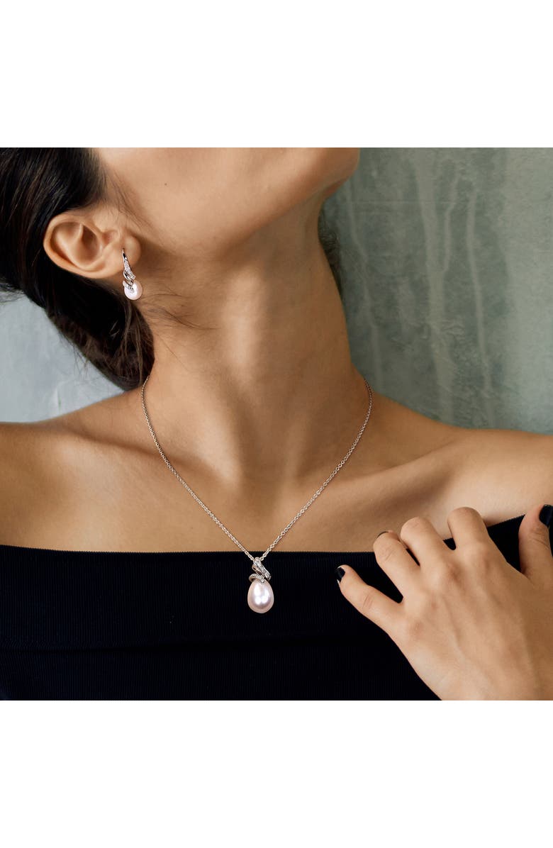 DELMAR Cultured Freshwater Pearl & Diamond Necklace & Drop Earrings Set - 0.09ct., Alternate, color, White