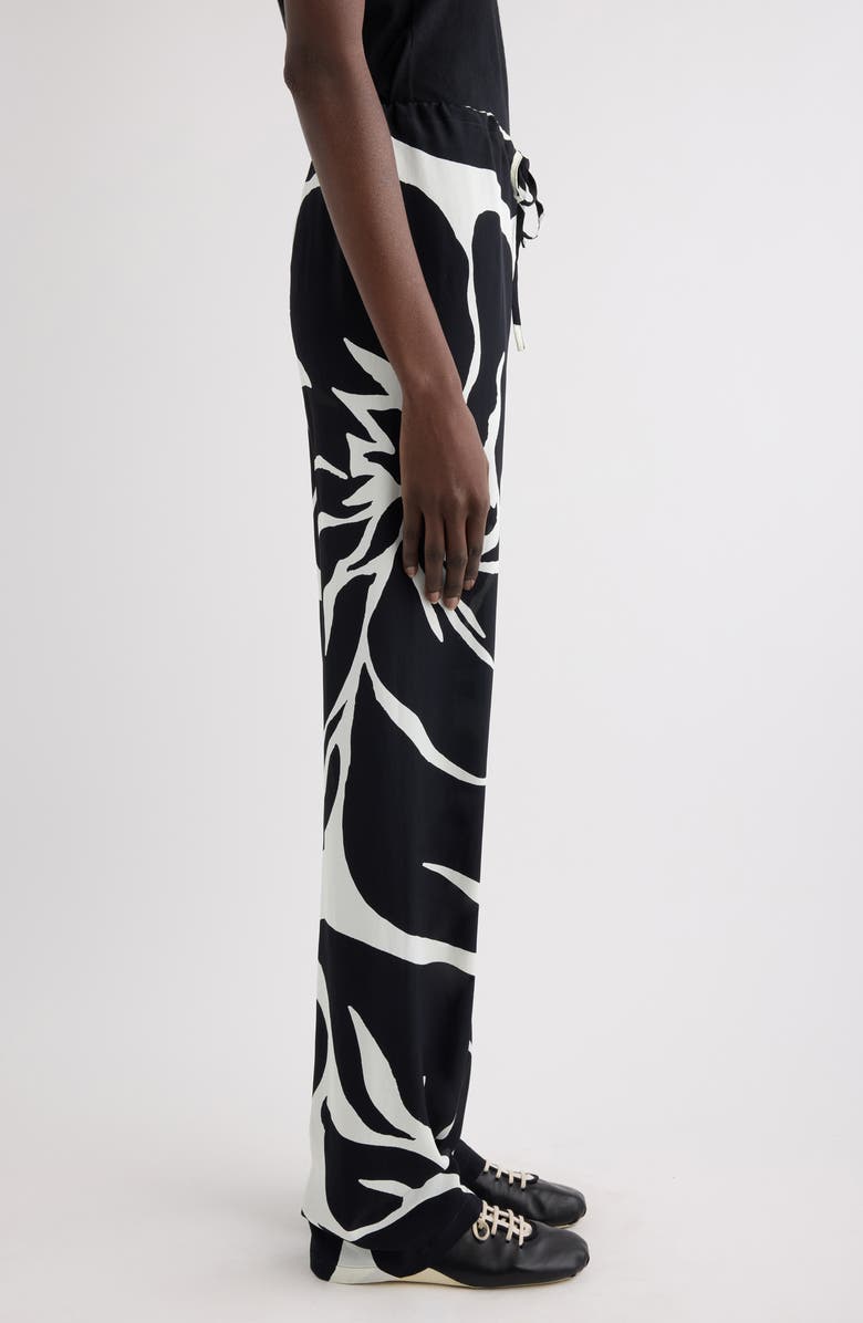 Dries Van Noten Pachas Giant Floral Print Cotton & Silk Drawstring Pants, Alternate, color, Black