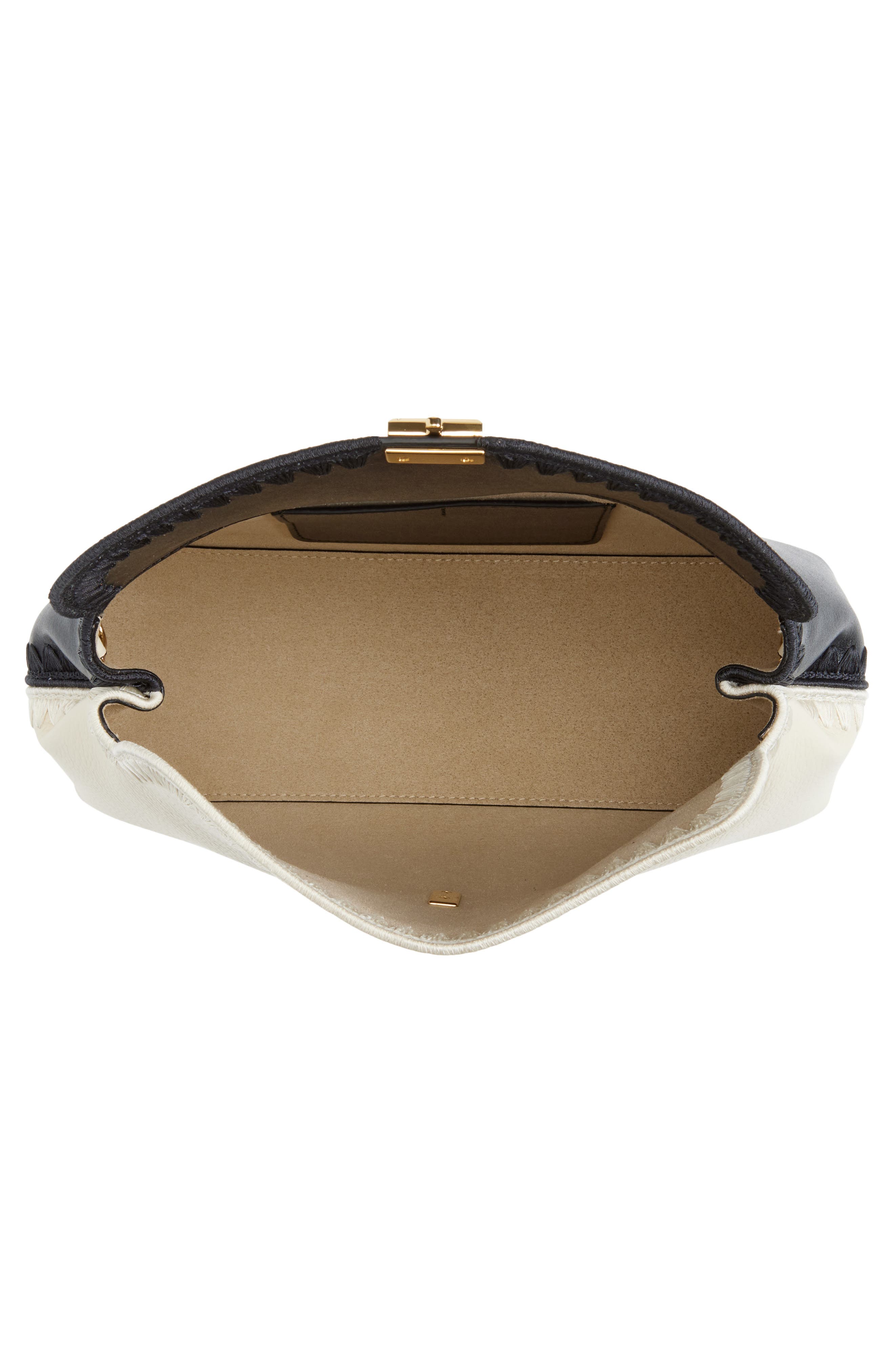 TOTEME T-Lock Embroidered Leather Clutch, Alternate, color, Black/ Milk