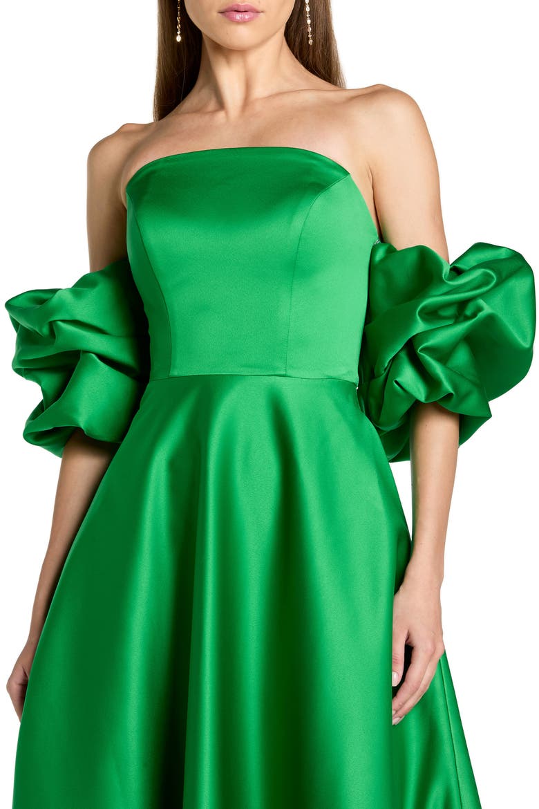 Satin Off The Shoulder Puff Sleeve Ballgown, Alternate, color, Spring Green
