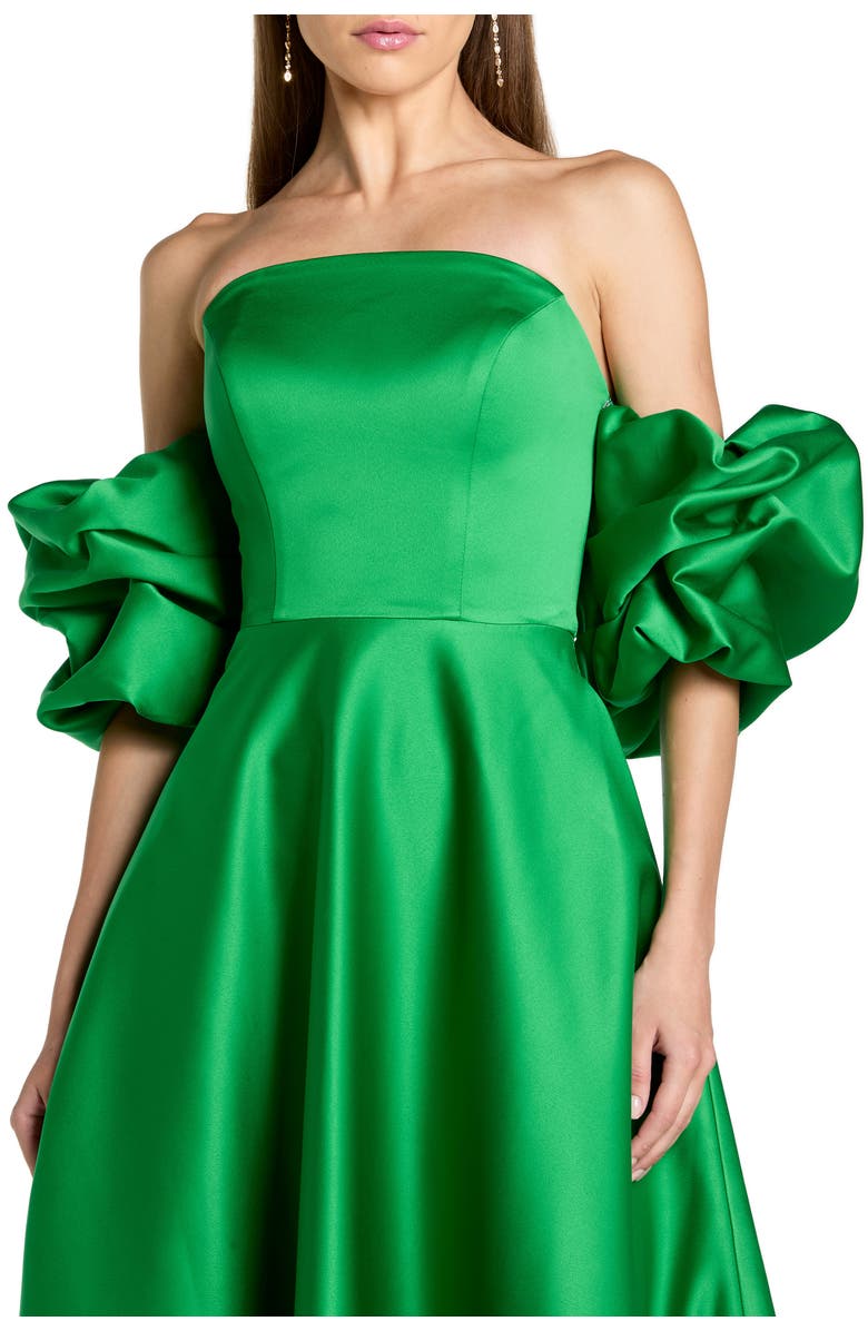 Mac Duggal Satin Off The Shoulder Puff Sleeve Ballgown, Alternate, color, Spring Green