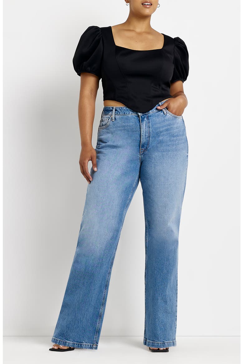 Puff Sleeve Corset Top, Alternate, color, BLACK