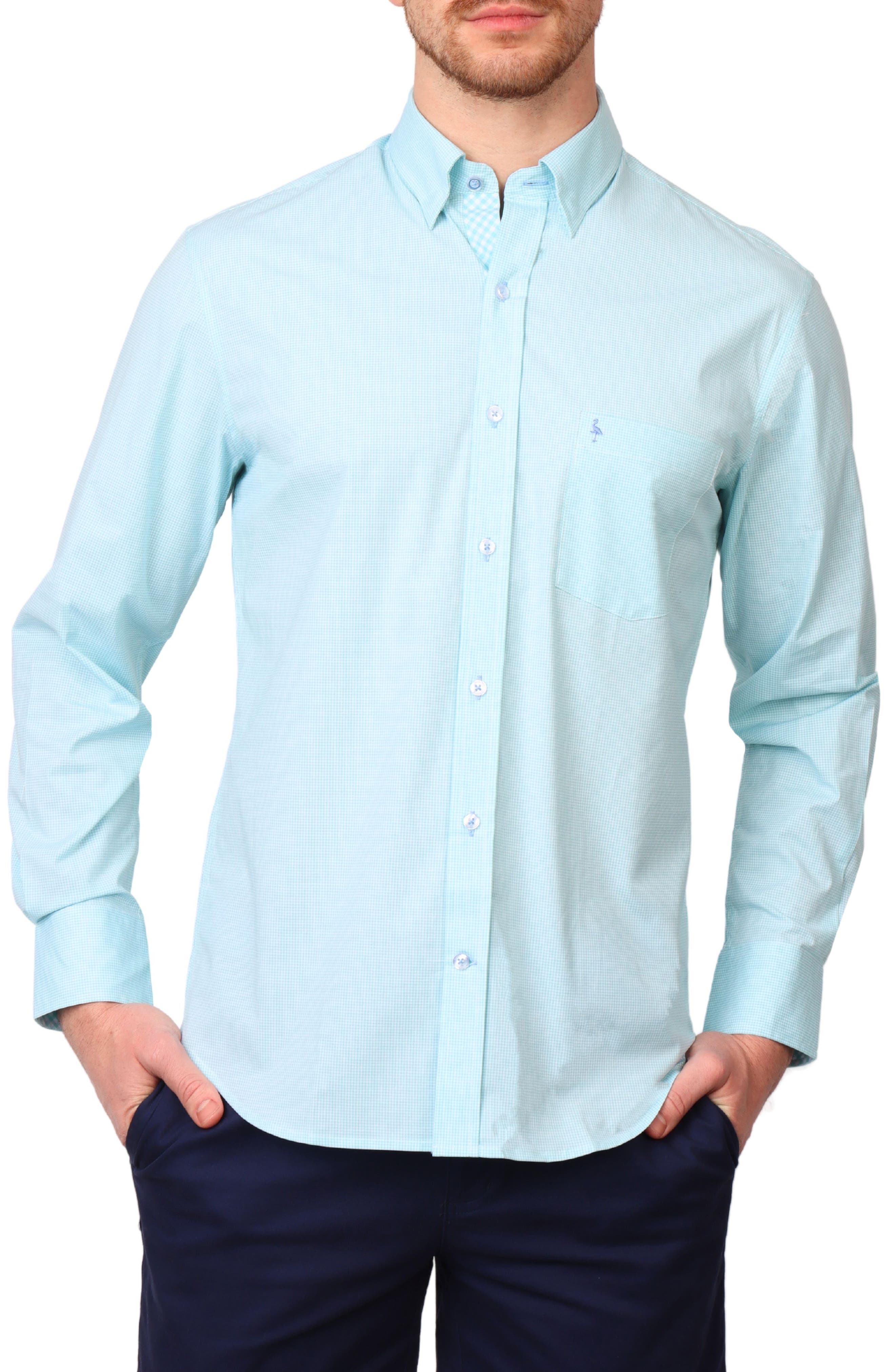 TailorByrd Micro Gingham Stretch Cotton Button-Up Shirt