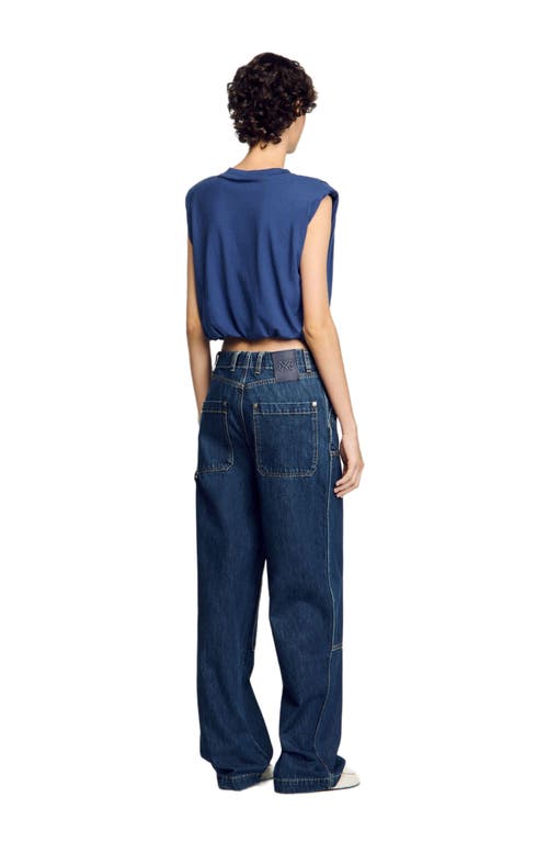 Shop Sandro Short Draped T-shirt In Navy Blue