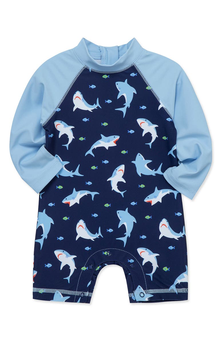 Little Me Shark Long Sleeve Rashguard Suit, Alternate, color,
