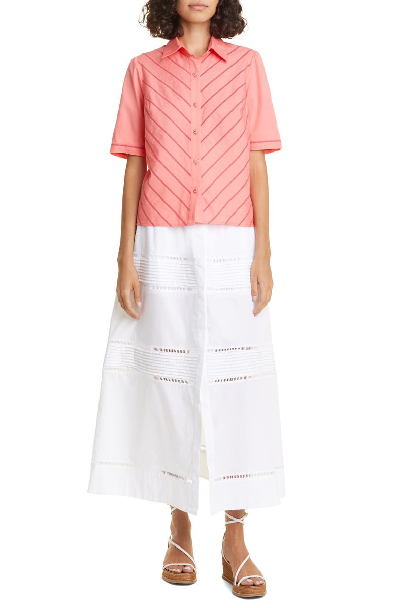 Loretta Caponi Paloma Diagonal Detail Cotton Button-Up Shirt, Alternate, color, 
