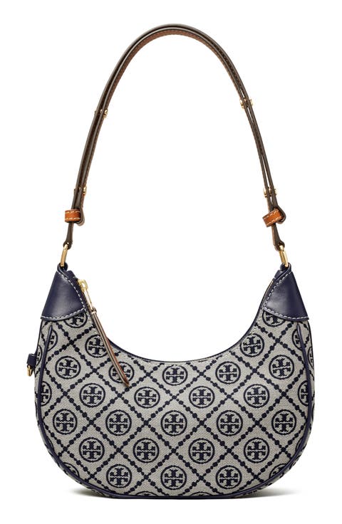 T-Monogram Jacquard Crescent Shoulder Bag