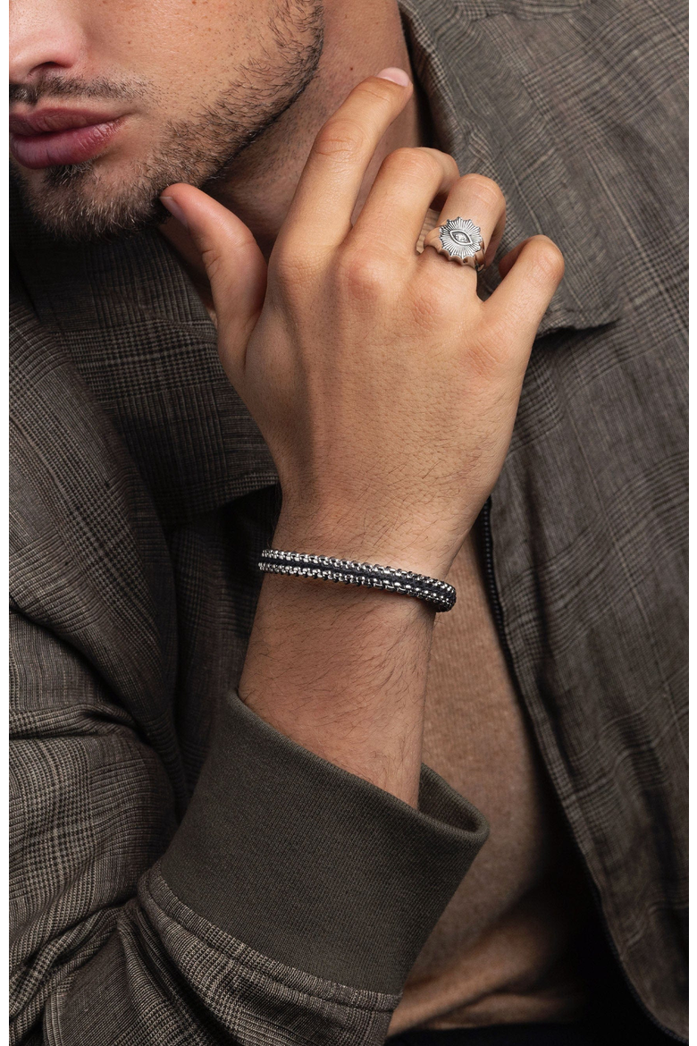 Woven Box Chain Bracelet, Alternate, color, Black/Silver