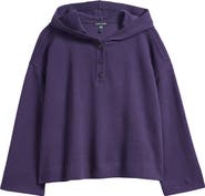 Eileen Fisher Hooded Cotton Blend Thermal Knit Top