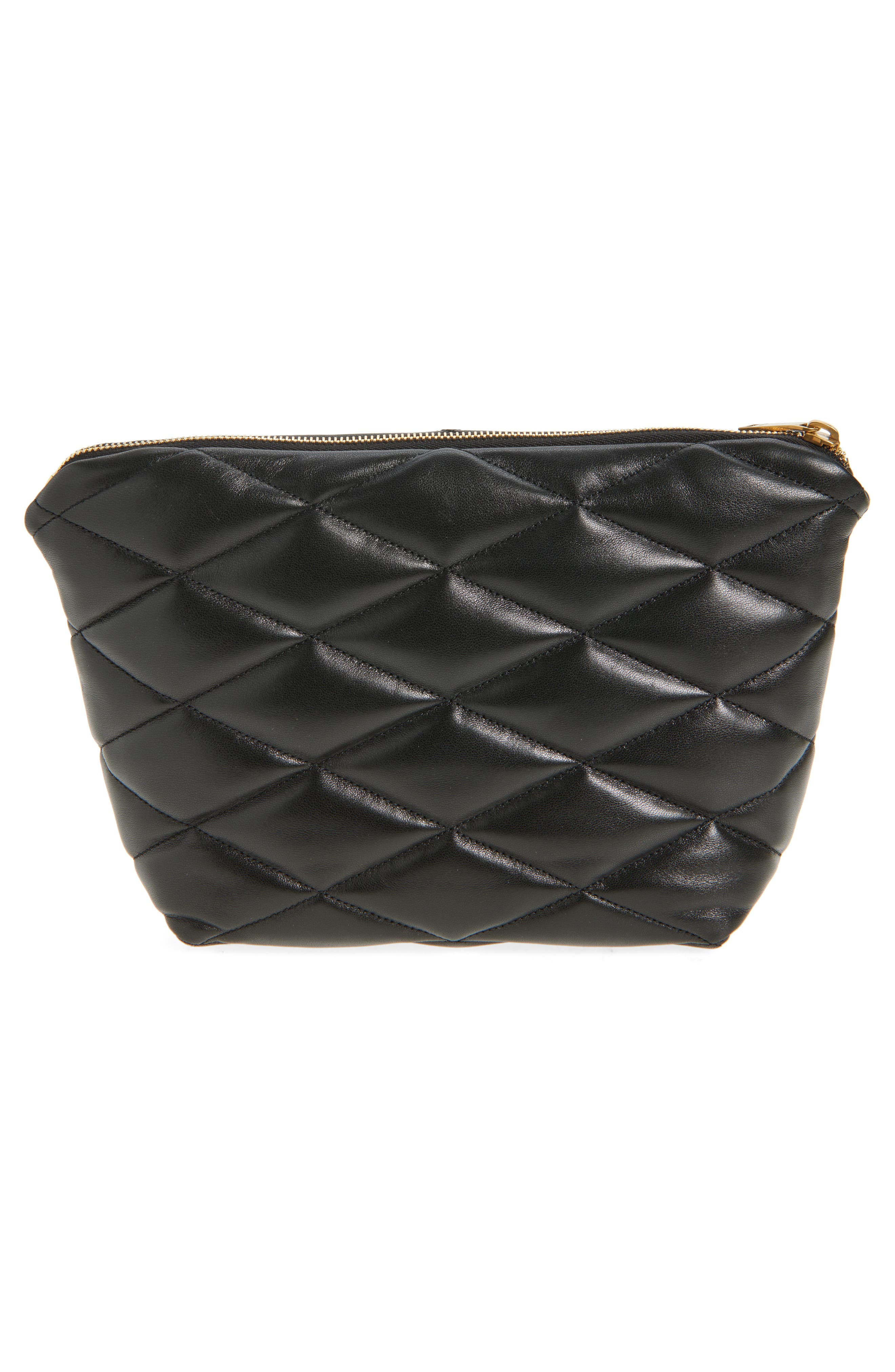 Large Quilted Cosmetics Pouch, Alternate, color, NOIR