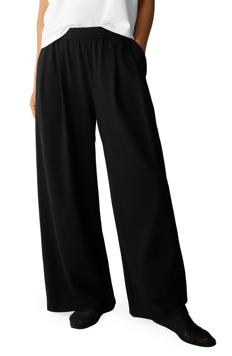 Eileen Fisher Stretch Organic Cotton Wide Leg Pants, Main, color, Black