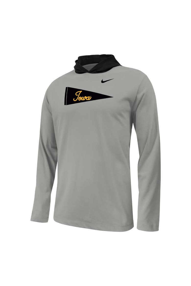 Youth Nike Gray Iowa Hawkeyes Sideline Performance Long Sleeve Hoodie T-Shirt, Alternate, color, Gray