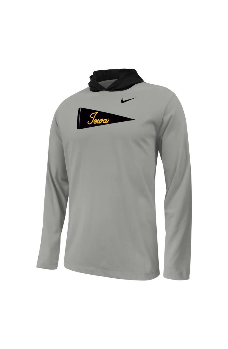 Nike Youth Nike Gray Iowa Hawkeyes Sideline Performance Long Sleeve Hoodie T-Shirt, Alternate, color,