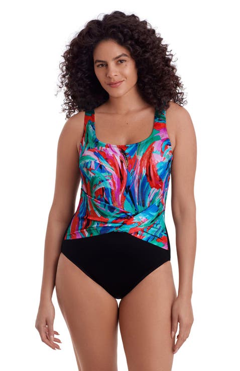 Twist Pull Sash Tank Long Torso One-Piece Swimsuit