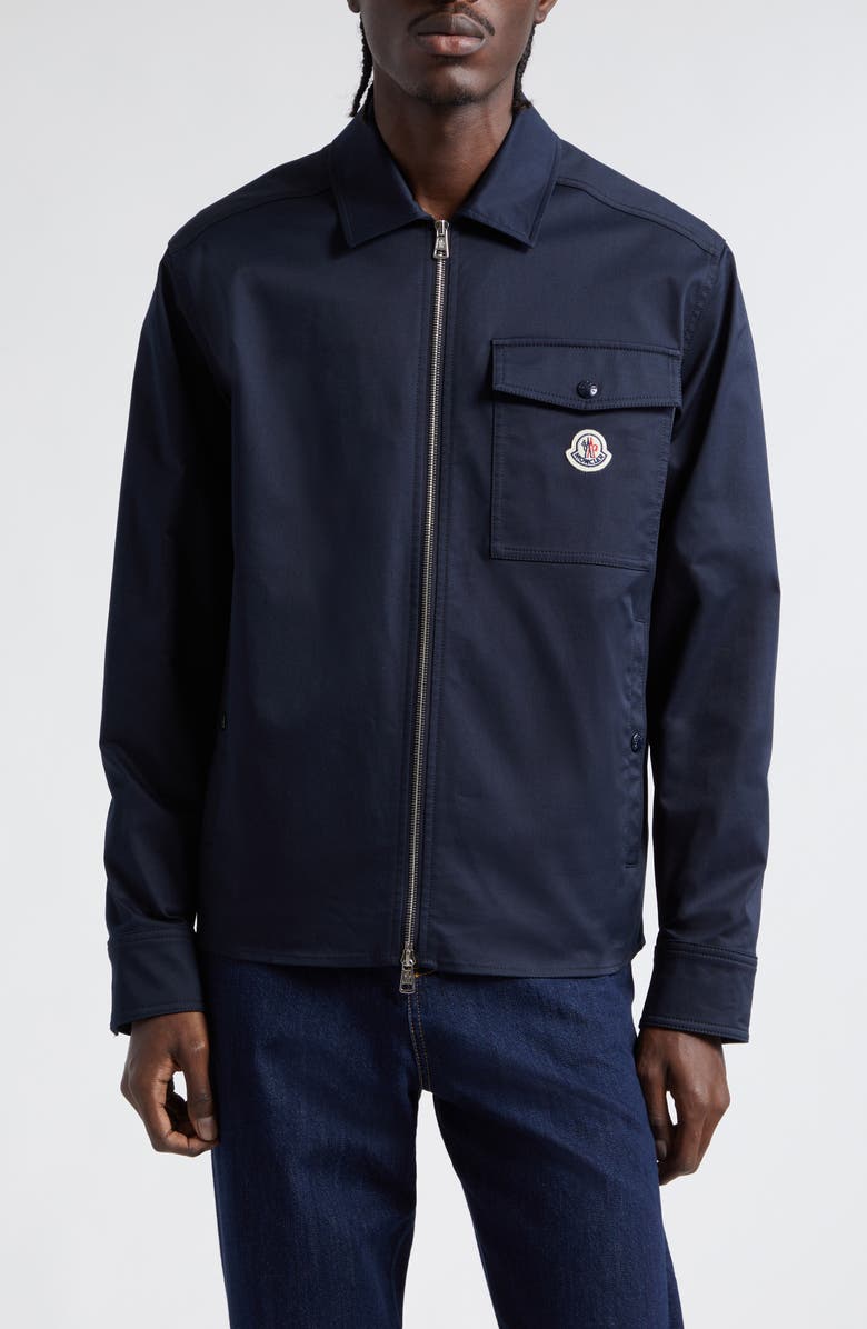 Moncler Stretch Cotton Zip Shirt Jacket, Main, color, Cosmic Blue