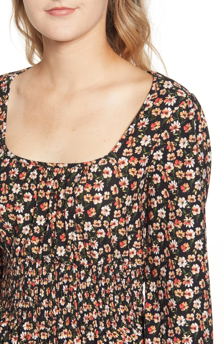 Good Luck Gem Smocked Waist Floral Top, Alternate, color, 