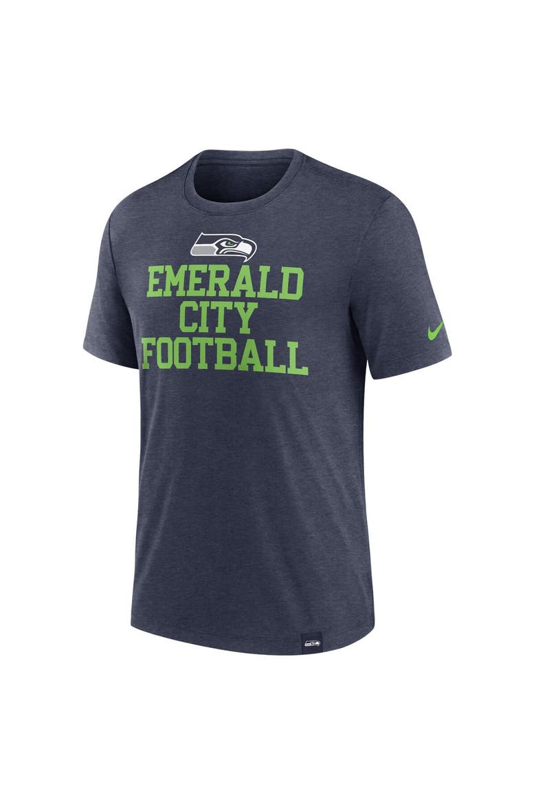 Men's Nike Heather College Navy Seattle Seahawks Blitz Tri-Blend T-Shirt, Alternate, color, Heather Navy