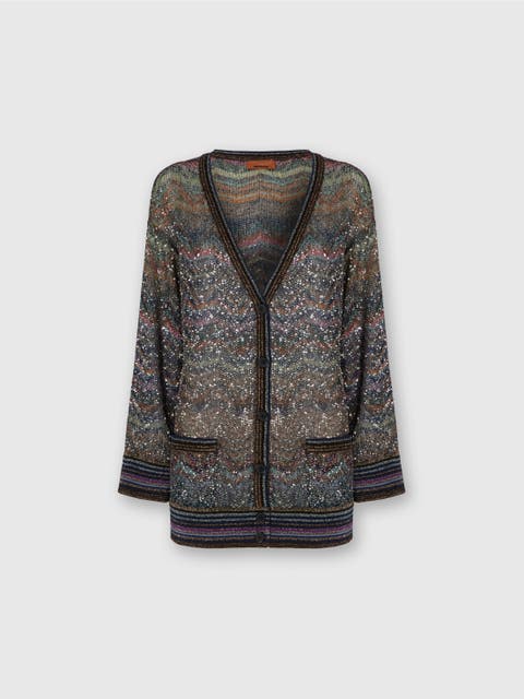 Oversized V-neck Cardigan With Zigzag Pattern