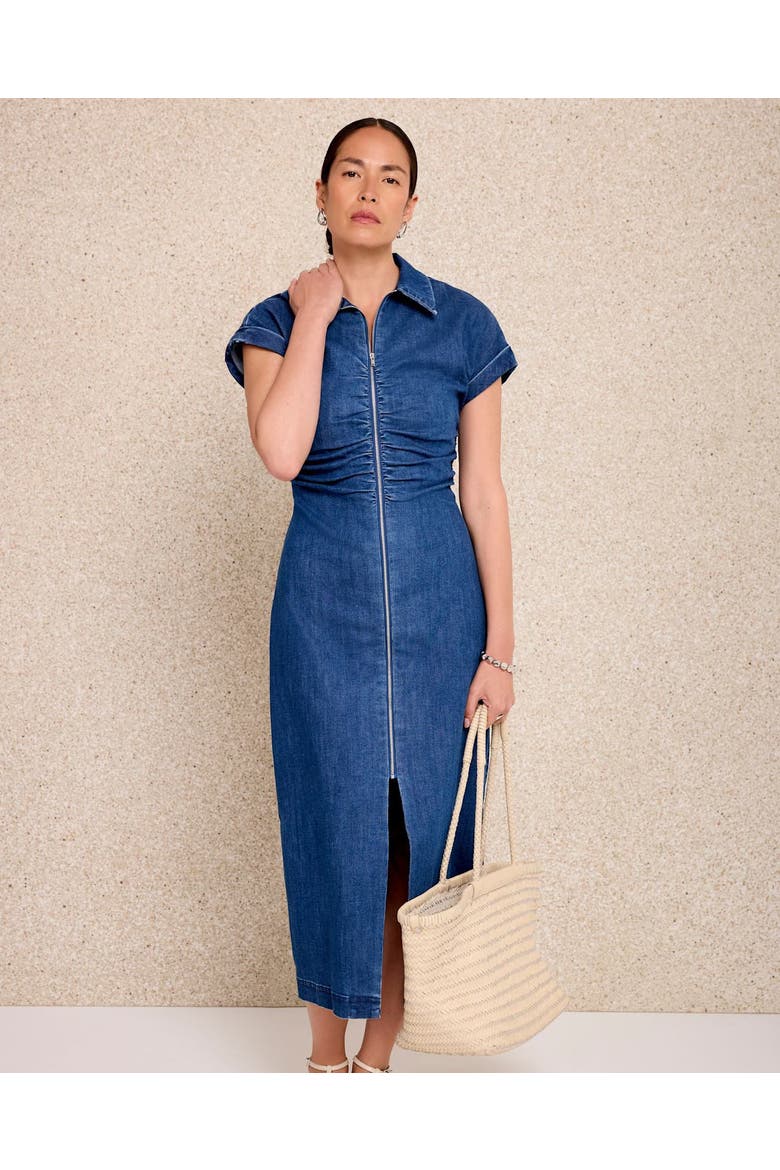 Denim Classic Collar Midi Dress, Alternate, color, Blue