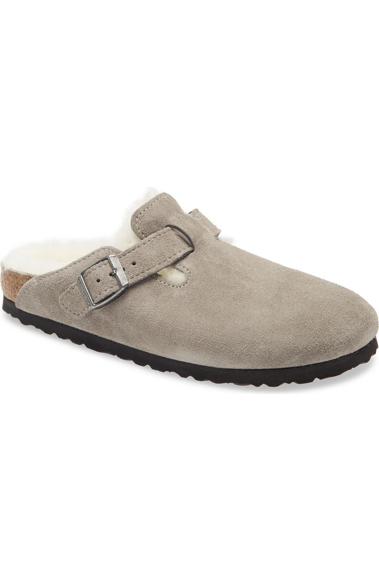 Birkenstock Boston Genuine Shearling Lined Clog, Main, color, Stone Coin Suede