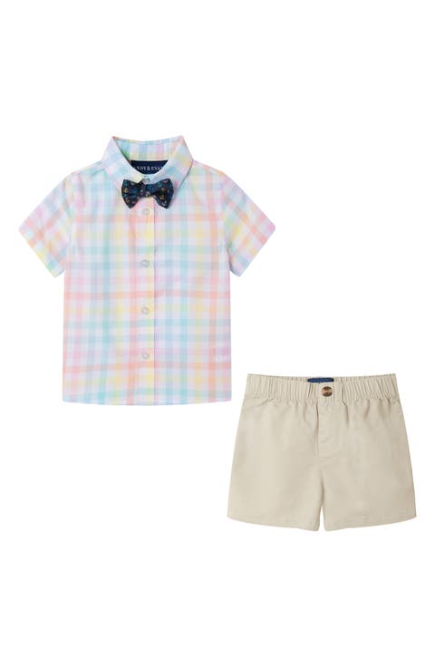 3-Piece Plaid Shirt, Shorts & Bow Tie Set