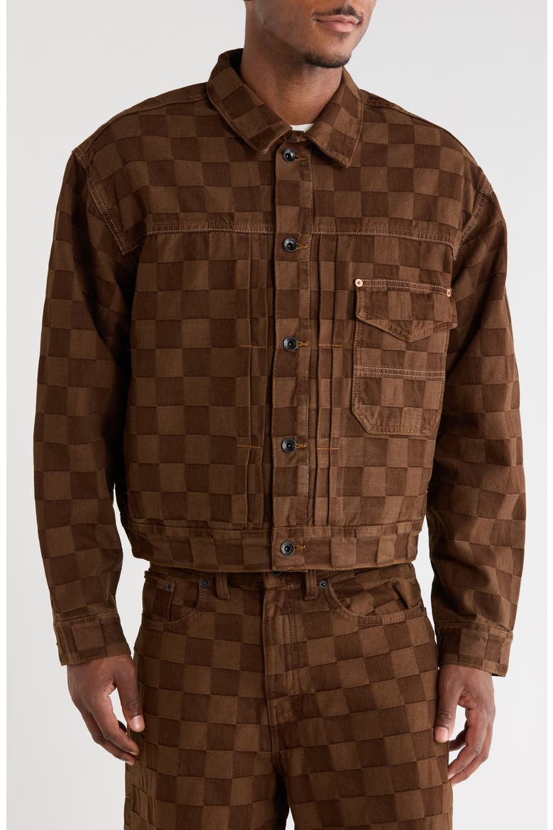 Check-5 Checkerboard Denim Jacket, Alternate, color, DEMITASSE