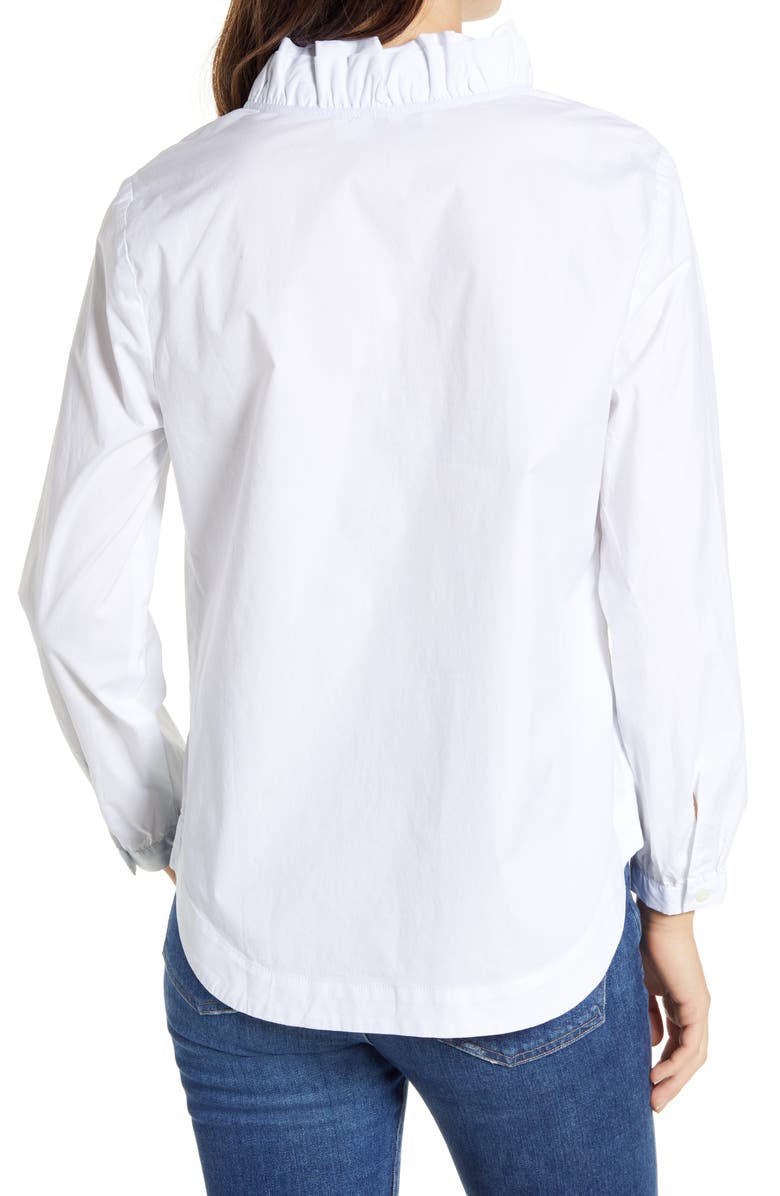 vineyard vines Ruffle Neck Stretch Cotton Popover Blouse, Alternate, color,