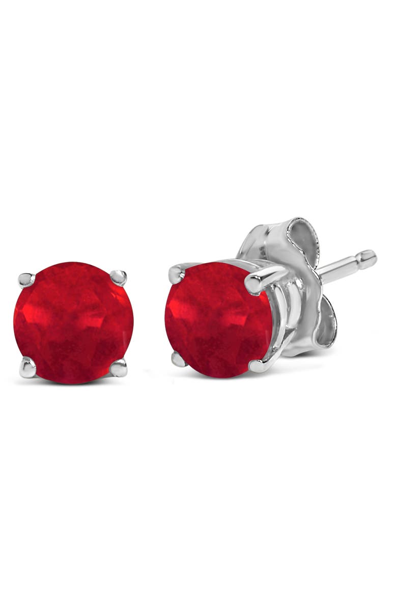 14K Gold 5X5MM Round Birthstone Solitaire Stud Earrings, Alternate, color, Red Ruby | White