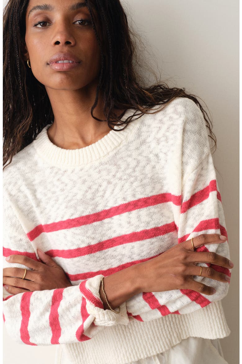 Seabreeze Striped Crewneck Sweater, Alternate, color, WHITE AND RED STRIPE