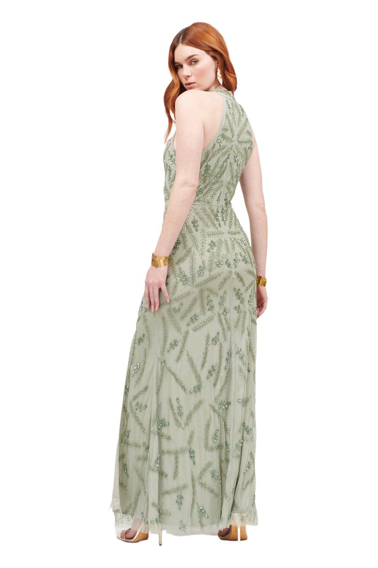 Occasion Embellished Sequin Beaded Halter Neck Evening Gown, Alternate, color, SAGE GREEN
