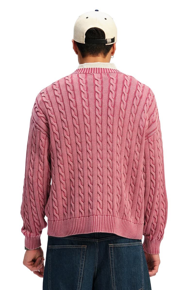 Cotton On Men
s Washed Box Fit Crew Knit, Alternate, color, Washed Berry Cable