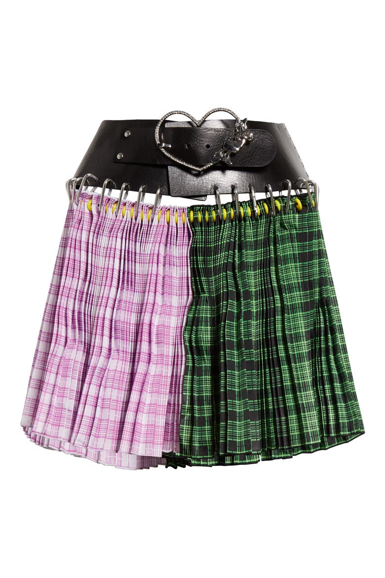 x Disney Daisy Duck Tartan Pleated Carabiner Belted Miniskirt (Nordstrom Exclusive), Alternate, color, PINK AND GREEN