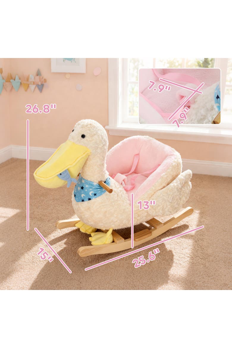 Pelican Baby Rocking Horse Plush Stuffed Animal Rocker for Toddlers Kids Ride on Rocking Horse with Realistic Sound, Alternate, color, White