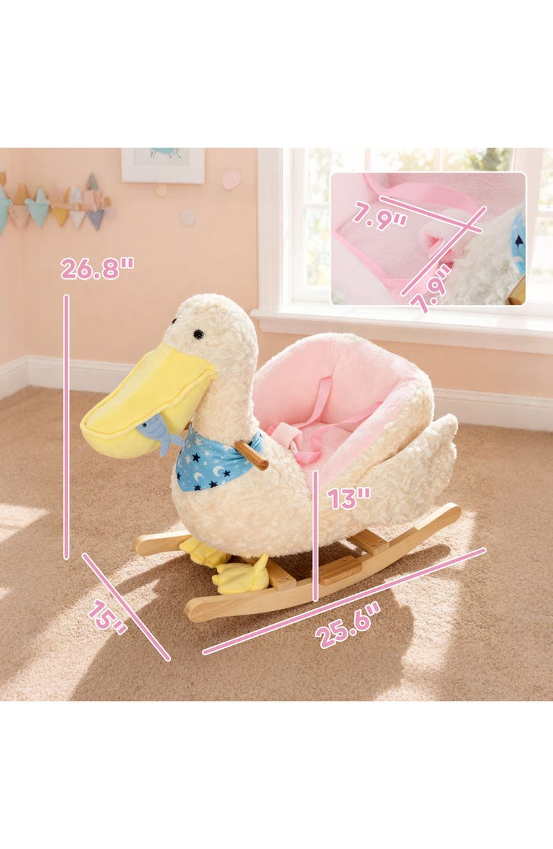 Qaba Pelican Baby Rocking Horse Plush Stuffed Animal Rocker for Toddlers Kids Ride on Rocking Horse with Realistic Sound, Alternate, color, White
