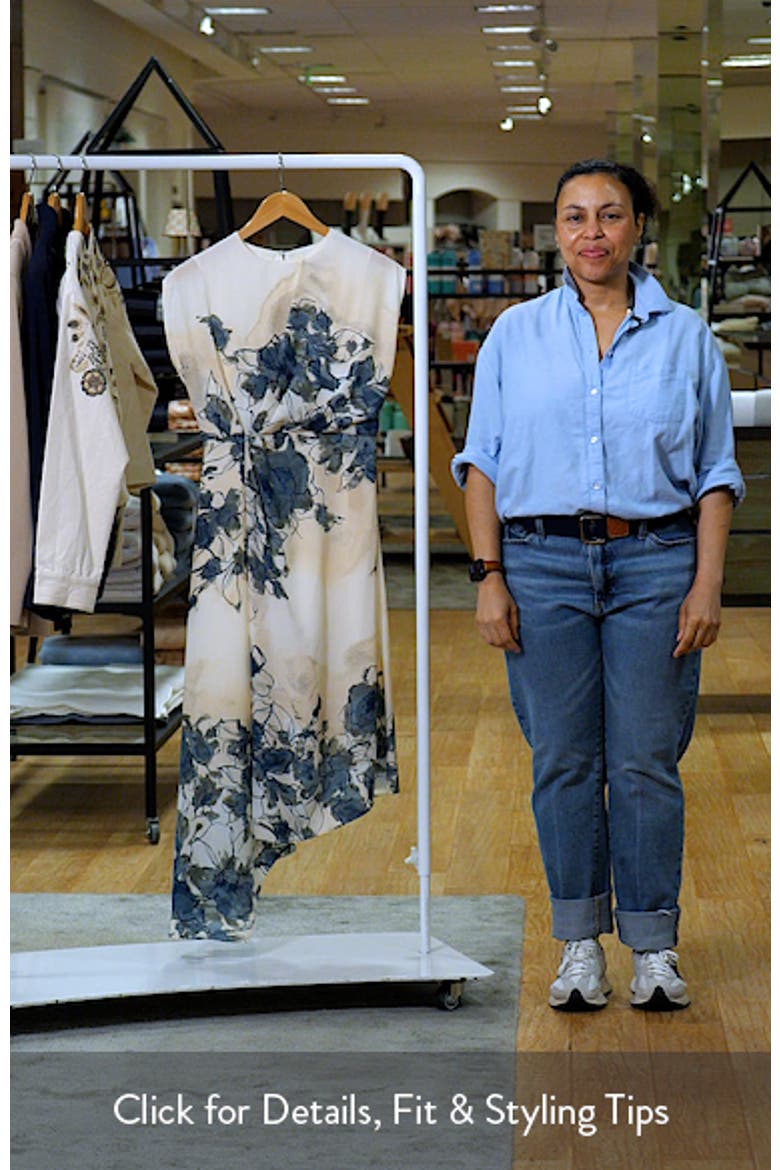 Placed Floral Cap Sleeve Asymmetric Hem Midi Dress video
