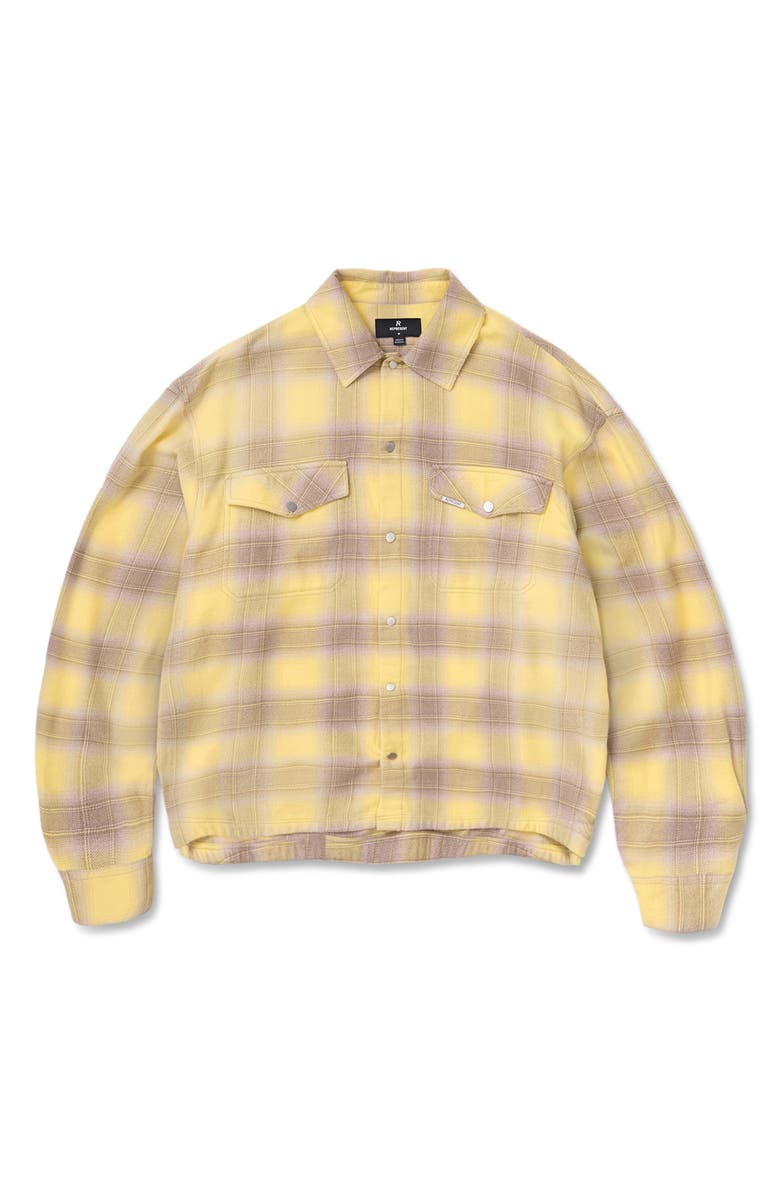 Represent Plaid Cotton Flannel Snap Front Shirt, Alternate, color, Creamed Corn