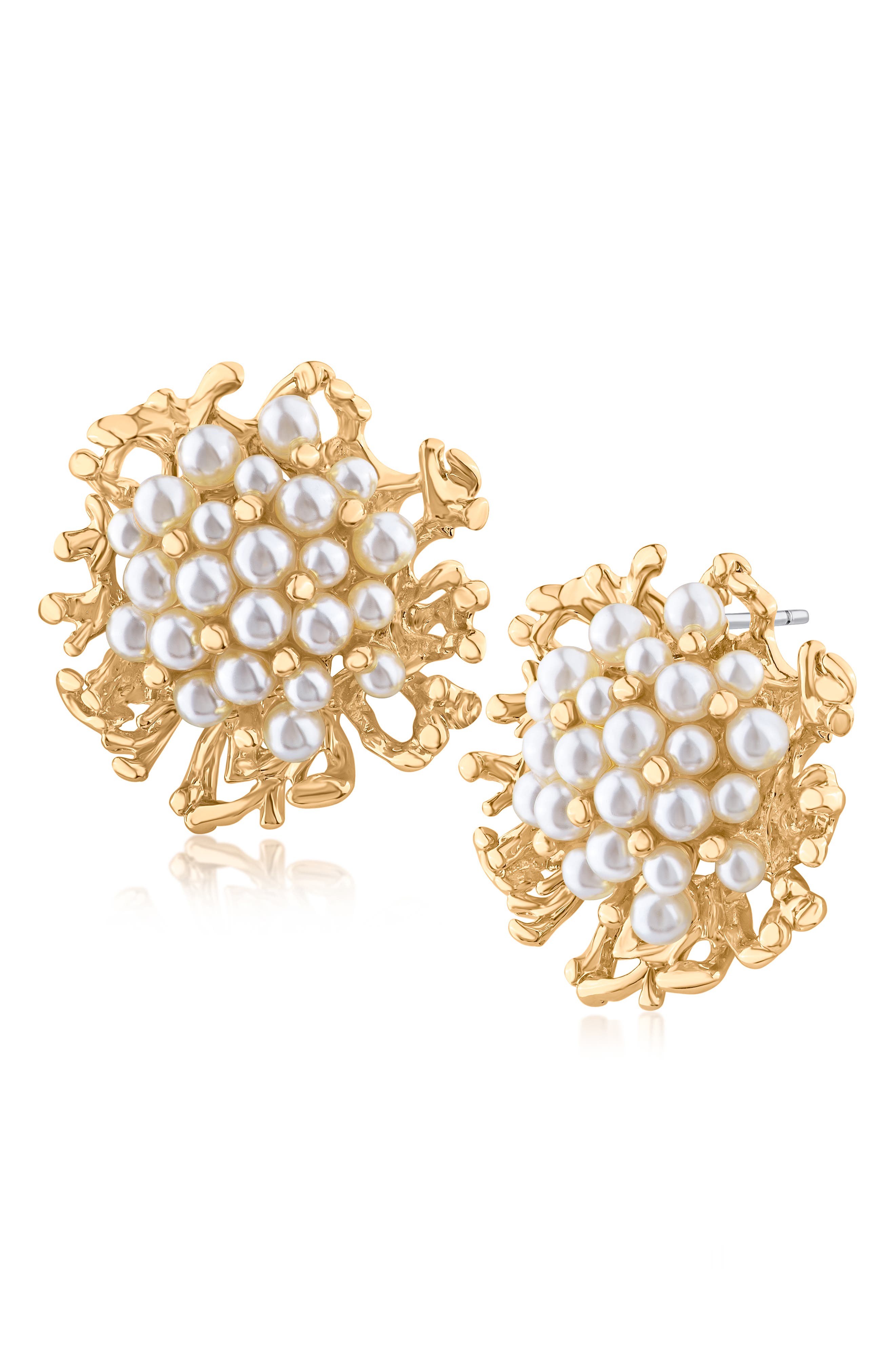 JARDIN Faux Pearl Coral Cluster Stud Earrings