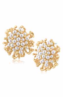 JARDIN Faux Pearl Coral Cluster Stud Earrings