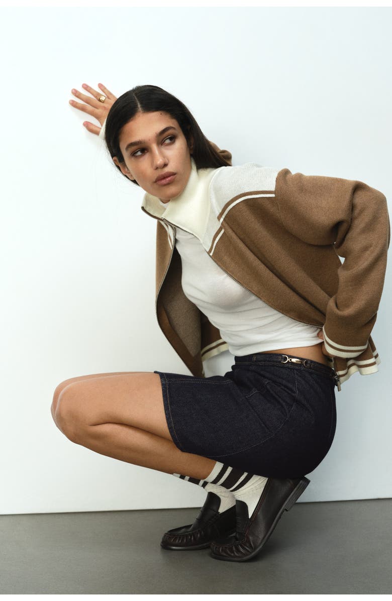 H&M A-line Denim Skirt, Alternate, color, Dark Denim Blue