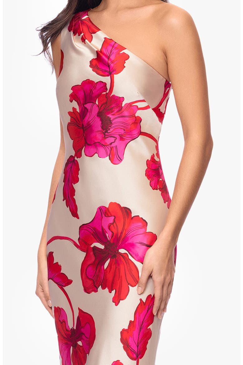 Sash One-Shoulder Satin Gown, Alternate, color, RED/ NUDE