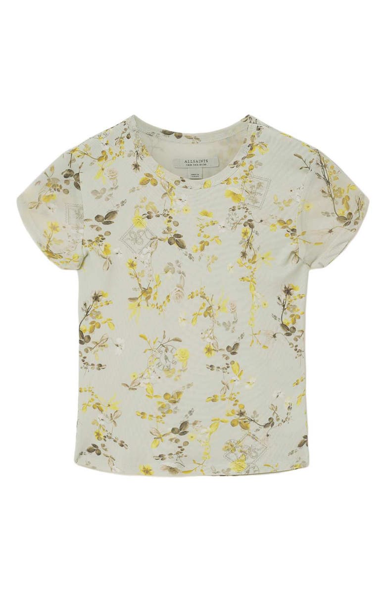 AllSaints Ellie Floral Mesh Top, Alternate, color, Carmel Stem Green