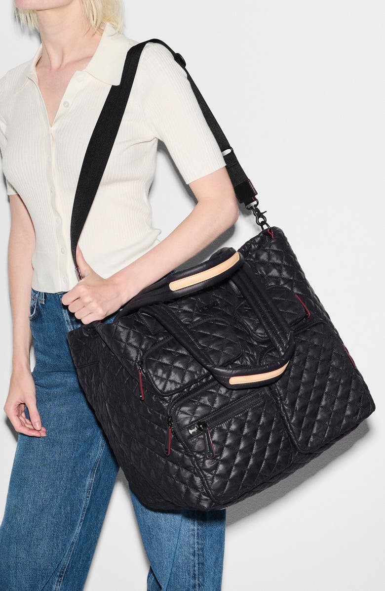 MZ Wallace Large Metro Quilted Nylon Travel Tote, Alternate, color, Black