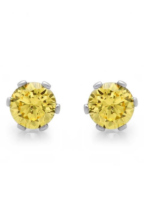 Simulated Canary Yellow Diamond Stud Earrings