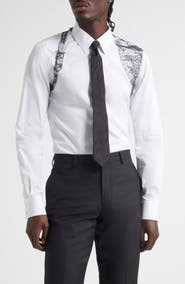 McQueen Lace Detail Harness Strap Cotton Poplin Button-Up Shirt