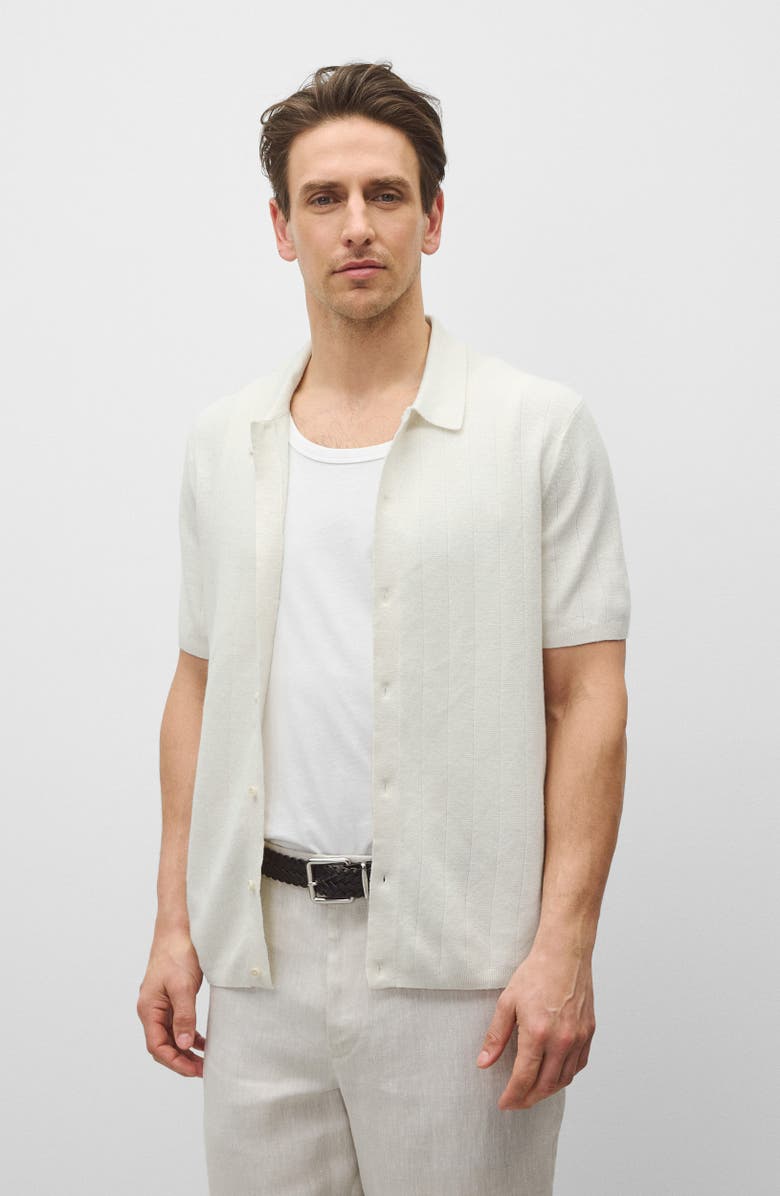 Reigning Champ Piazza Rib Cotton & Linen Full Button Cardigan, Alternate, color, Ivory