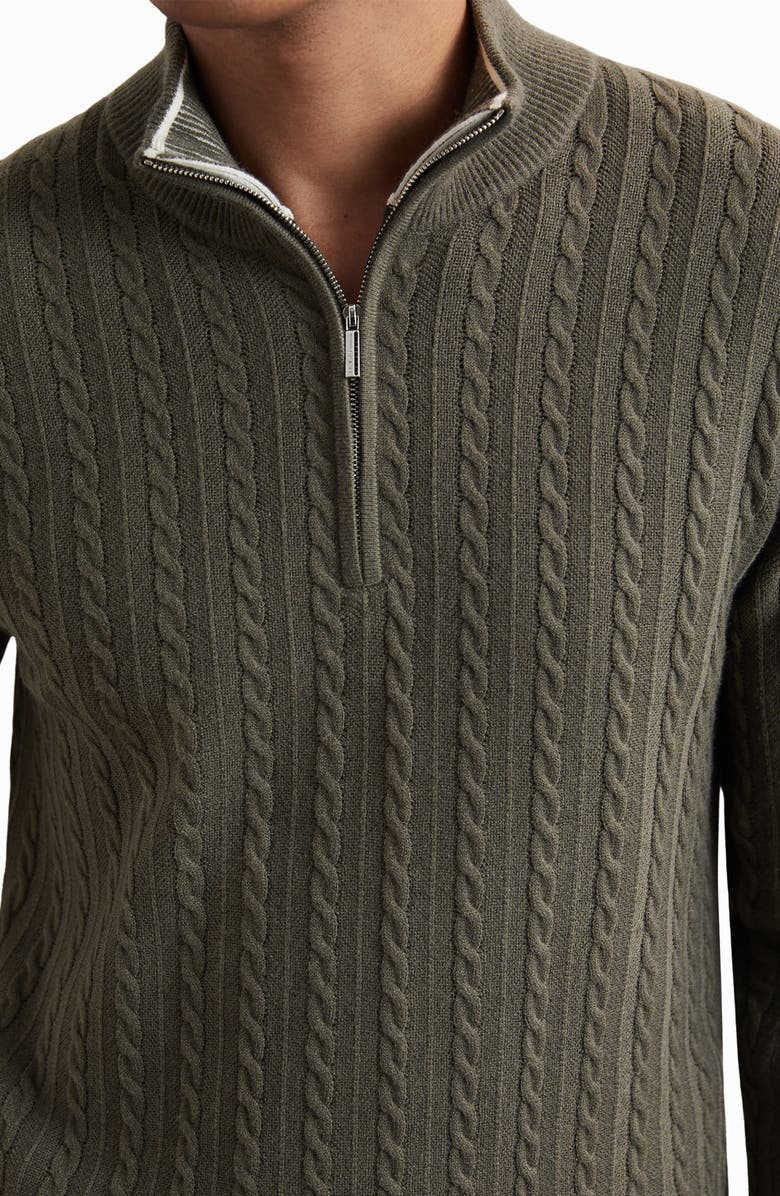 Reiss Tuscano Cable Quarter Zip Sweater, Alternate, color, Khaki Green