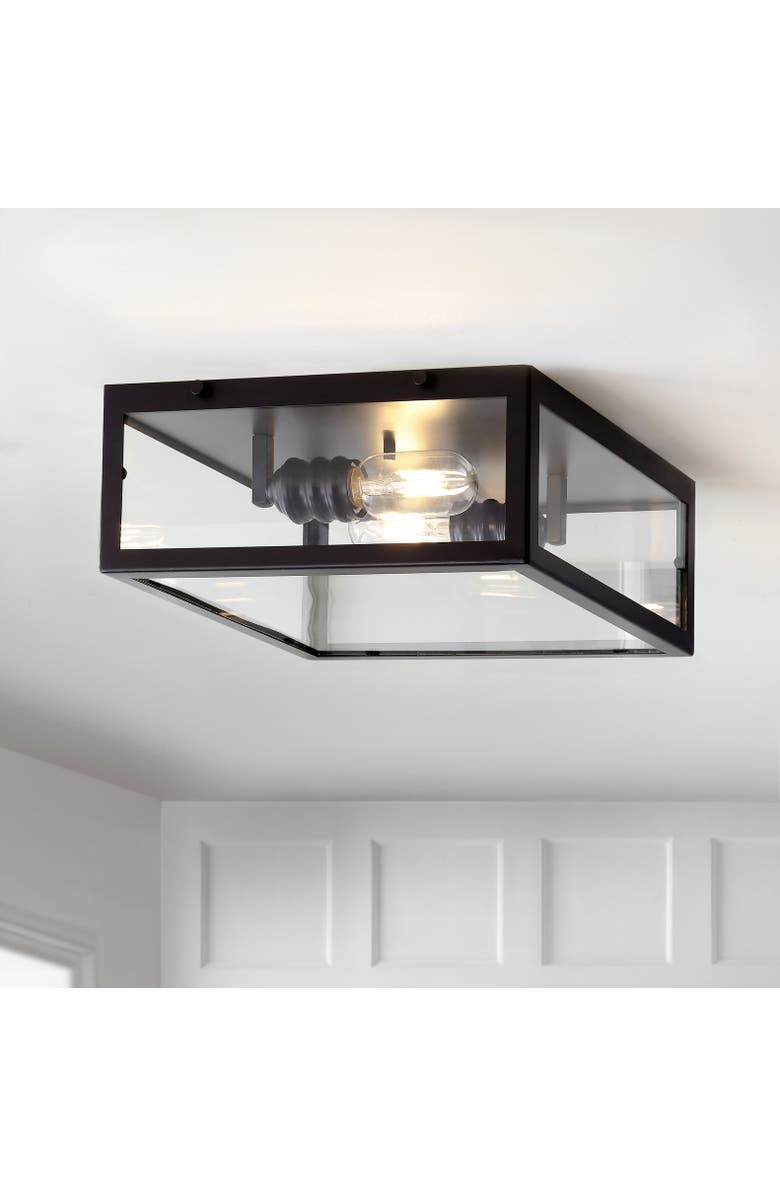 JONATHAN Y Grayson Metal/Glass LED Flush Mount, Alternate, color, Oil Rubbed Bronze / Clear